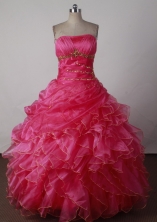 Beauty Ball Gown Strapless Floor-length Hot Pink Quincenera Dresses TD26006
