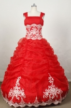 Brand New Ball Gown Strap Floor-length Red Organza Embroidery Quinceanera dress Style FA-L-046