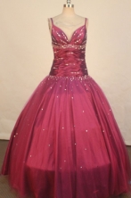 Elegant Ball Gown Strap Floor-length Burgundy Taffeta Beading Quinceanera dress Style FA-L-221