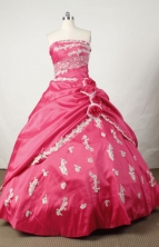 Elegant Ball Gown Strapless Floor-length Hot Pink Taffeta Beading Quinceanera dress Style FA-L-054