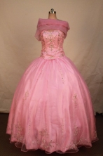 Elegant Ball Gown Strapless Floor-length Pink Satin Beading Quinceanera dress Style FA-L-310