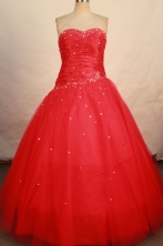 Elegant Ball Gown Strapless Floor-length Red Beading Quinceanera dress Style FA-L-268