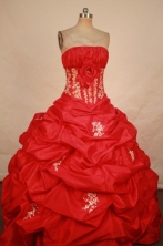 Elegant Ball Gown Strapless Floor-length Red Taffeta Appliques Quinceanera dress Style FA-L-321