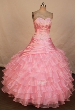Elegant Ball Gown Sweetheart Floor-length Baby Pink Organza Beading Quinceanera dress Style FA-L-315