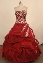 Elegant Ball Gown Sweetheart Floor-length Burgundy Taffeta Appliques Quinceanera dress Style FA-L-33