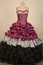 Elegant Ball Gown Sweetheart Floor-length Fuchsia Taffeta Beading Quinceanera dress Style FA-L-314