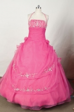 Exclusive Ball Gown Halter Top Floor-length Hot Pink Embroidery Quinceanera dress Style FA-L-051