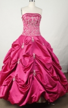 Exquisite Ball Gown Strapless Floor-length Hot Pink Taffeta Embroidery Quinceanera dress Style FA-L-
