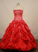 Exquisite Ball Gown Strapless Floor-length Red Taffeta Beading Quinceanera dress Style FA-L-080