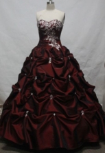 Exquisite Ball Gown Sweetheart Floor-length Burgundy Taffeta Quinceanera dress Style LJ424003