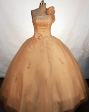 Fashionable Ball Gown One Shoulder Floor-length Gold Taffeta Beading Quinceanera Dress Style FA-L-120