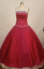 Fashionable Ball Gown Strapless Floor-length Wine Red Organza Quinceanera dress Style LJ042484