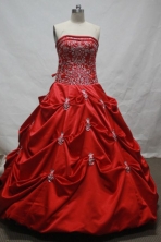 Fashionable Ball Gown Strapless Floor-length Wine Red Taffeta Quinceanera dress Style LJ424009