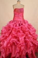 Gorgeous Ball Gown Strapless Floor-length Hot Pink Organza Appliques Quinceanera dress Style FA-L-33