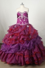 Gorgeous Ball Gown Sweetheart Floor-length Burgundy Organza Beading Quinceanera dress Style FA-L-056