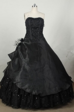 Modest Ball Gown Strapless Floor-length Black Taffeta Beading Quinceanera dress Style FA-L-048