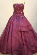 Modest Ball Gown Strapless Floor-length Magenta Organza Beading Quinceanera dress Style FA-L-082