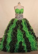Perfect Ball Gown Sweetheart Floor-length Green Organza Beading Quinceanera dress Style FA-L-336