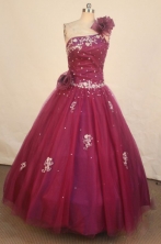 Popular Ball Gown One Shoulder Floor-length Burgundy Appliques Quinceanera dress Style FA-L-227