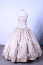 Popular Ball Gown One Shoulder Floor-length Champange Embroidery Quinceanera dress Style FA-L-069