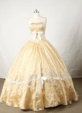 Popular Ball Gown Strapless Floor-length Champange Satin Beading Quinceanera dress Style FA-L-053