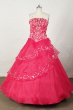 Popular Ball Gown Strapless Floor-length Red Organza Embroidery Quinceanera dress Style FA-L-049