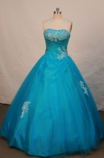 Popular Ball Gown Strapless Floor-length Teal Appliques Quinceanera Dress Style FA-L-063