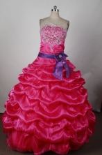 Romantic Ball Gown Strapless Floor-length Hot Pink Taffeta Beading Quinceanera dress Style FA-L-215