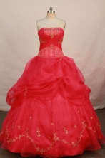 Romantic Ball Gown Strapless Floor-length Red Organza Organza Quinceanera dress Style FA-L-097