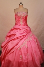 Simple Ball Gown Strapless  Floor-length Rose pink Taffeta Appliques Quinceanera dress Style FA-L-29