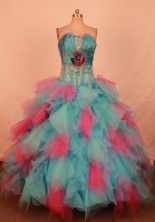 Wonderful Ball Gown Strapless Floor-length Blue Organza Beading Quinceanera dress Style FA-L-289