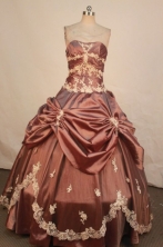 Wonderful Ball Gown Strapless Floor-length Brown Taffeta Appliques Quinceanera dress Style FA-L-226