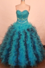Wonderful Ball Gown Sweetheart Floor-length Teal Organza Beading Quinceanera dress Style FA-L-267
