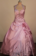 Informal Ball Gown Hater Top Neck Floor-Lengtrh Lilac Beading and Appliques Quinceanera Dresses Styl