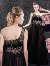 Beautiful One Shoulder Sleeveless Side Zipper Floor Length Appliques Prom Party Dress