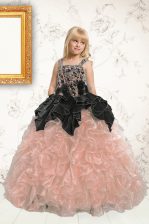 Straps Sleeveless Casual Dresses Floor Length Beading and Pick Ups Baby Pink Organza