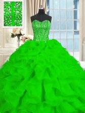Excellent Ball Gowns Sweetheart Sleeveless Organza With Brush Train Lace Up Beading and Ruffles 15 Quinceanera Dress