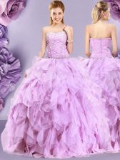 Customized Lilac Zipper Sweet 16 Quinceanera Dress Beading and Ruffles Sleeveless Floor Length