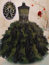  Strapless Sleeveless 15th Birthday Dress Floor Length Beading and Ruffles Multi-color Organza