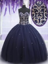 Fine Sweetheart Sleeveless Lace Up Quinceanera Dresses Navy Blue Tulle