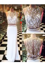 Elegant Scoop Chiffon Sleeveless Floor Length and Beading and Appliques