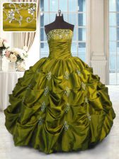  Strapless Sleeveless Taffeta Quinceanera Gowns Beading and Appliques and Embroidery and Pick Ups Lace Up