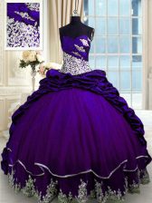 Lovely Purple Sleeveless Beading and Appliques and Pick Ups Lace Up Ball Gown Prom Dress
