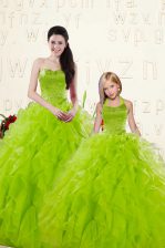Comfortable Floor Length Ball Gowns Sleeveless Yellow Green Quinceanera Gowns Lace Up
