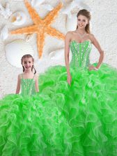  Ball Gowns Organza Sweetheart Sleeveless Beading and Ruffles Floor Length Lace Up Sweet 16 Dresses