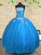 Classical Floor Length Blue Quinceanera Dress Strapless Sleeveless Lace Up