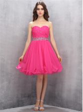 Spectacular Hot Pink Evening Dress Prom with Beading Sweetheart Sleeveless Zipper