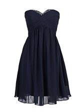  Sleeveless Chiffon Mini Length Zipper Prom Dresses in Navy Blue with Beading