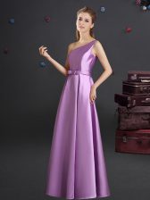 Traditional Lilac Zipper One Shoulder Bowknot Quinceanera Dama Dress Elastic Woven Satin Sleeveless
