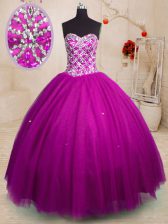  Floor Length Ball Gowns Sleeveless Fuchsia Sweet 16 Dresses Lace Up